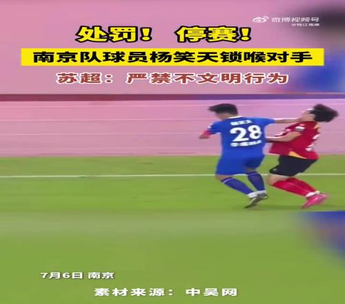 肘击对手喉部!“苏超”南京队长杨笑天被罚停赛1场