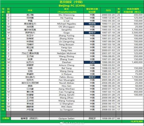 國安亞冠二級聯(lián)賽大名單：四外援入選，斯帕伊奇因傷未在列