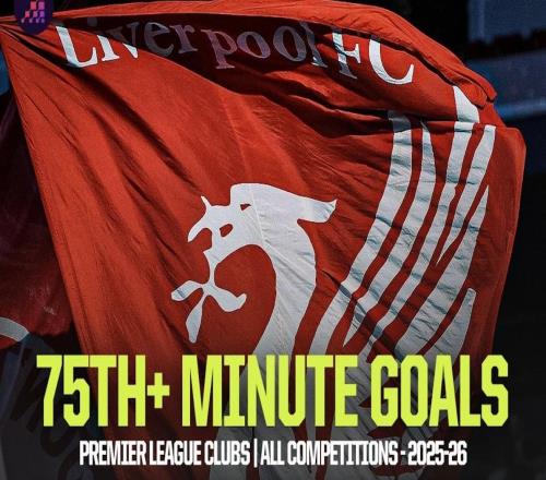 本賽季英超球隊(duì)第75分鐘后進(jìn)球榜：布萊頓居首，利物浦第二