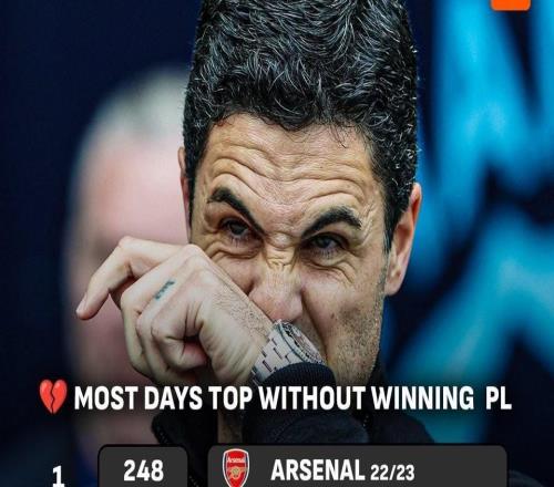 英超無冠領(lǐng)跑天數(shù)榜：本賽季槍手領(lǐng)跑200天，此數(shù)據(jù)或?qū)⒊蔀榘駟蔚?