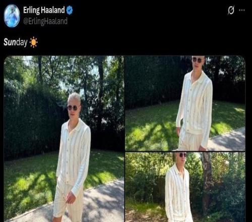 休闲时光！哈兰德社媒晒身着休闲服照片：阳光明媚的周日！