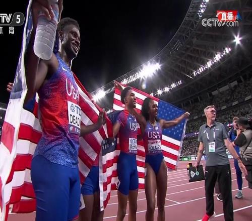 混合4x400米接力：美国队3分08秒80打破赛会纪录，成功卫冕